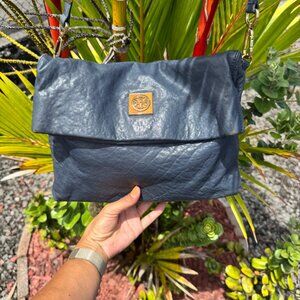 Tory Burch with COA Louisa Vintage Blue Leather Messenger Bag